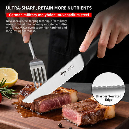 Premium Steak Knife Set of 4, 4.5-inch Serrated Knives, High Carbon German Stainless Steel, Triple Rivet Construction, Perfectly Packaged in a Gift Box (Steak Knives Set of 4)