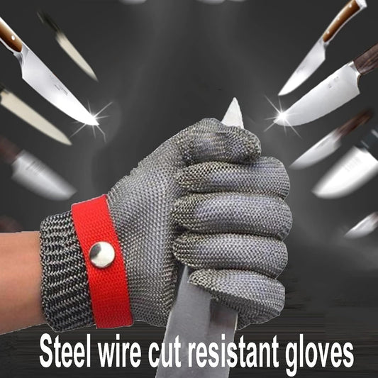 Cut-Resistant Gloves, Chain Mail Gloves, Chef/Butcher/Porter/Carpenter Safety Work Gloves, for Left and Right Hands (Size : 1PCS/XL)