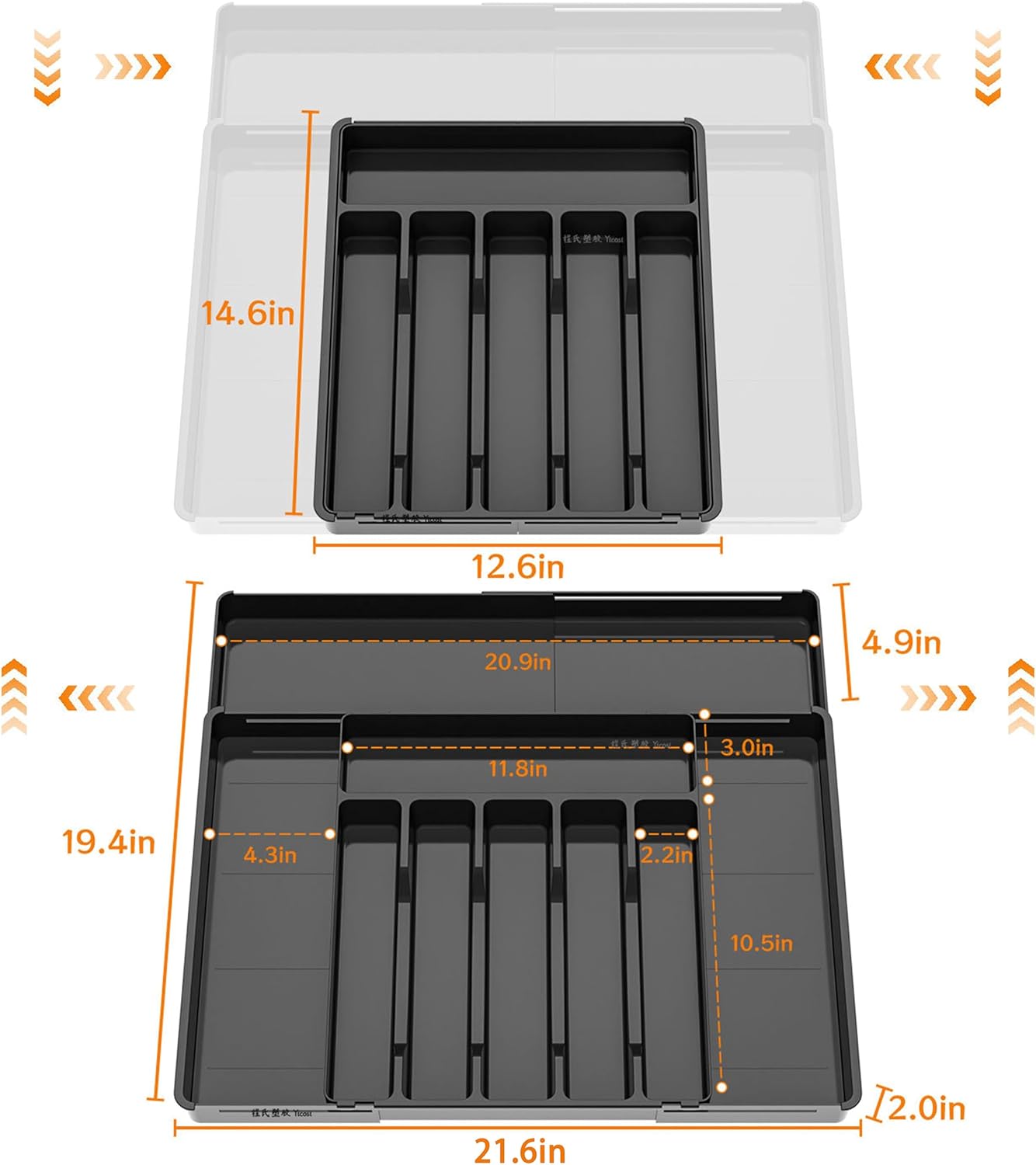 Silverware Drawer Organizer, Expandable Utensil Tray for Kitchen Drawers, BPA Free Flatware and Cutlery Holder, Adjustable Plastic Storage for Utensil like Spoons, Forks, Knives.Black