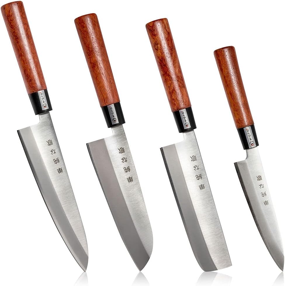 Traditional Japanese Professional Kitchen Chef Knife Set - Premium Gyuto Santoku Nakiri Petty High Corrosion Resistance Full Tang Knife Set
