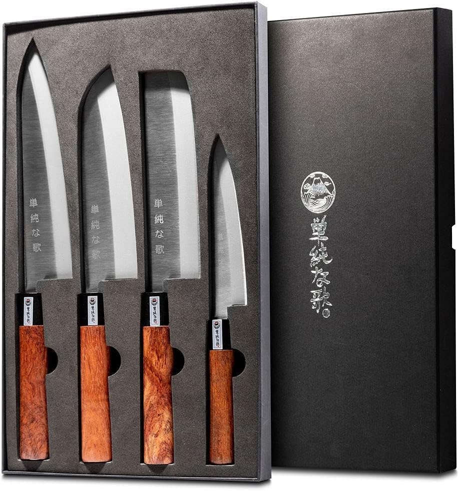 Traditional Japanese Professional Kitchen Chef Knife Set - Premium Gyuto Santoku Nakiri Petty High Corrosion Resistance Full Tang Knife Set