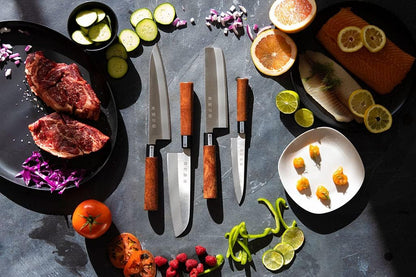 Traditional Japanese Professional Kitchen Chef Knife Set - Premium Gyuto Santoku Nakiri Petty High Corrosion Resistance Full Tang Knife Set