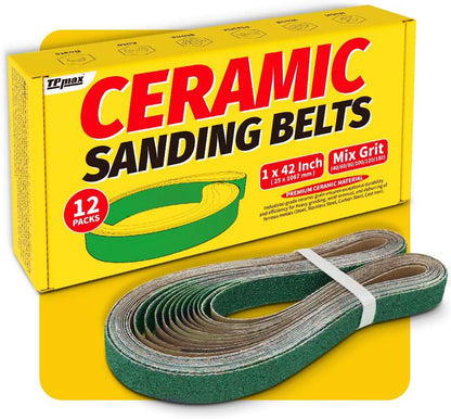 12 Pack 1 x 30 Inch Zirconia Ceramic Sanding Belts Kit – 40, 60, 80, 100, 120, 180 Grits Premium Metal Grinding Belts for Knife Sharpening, Stock Removal, and Bevel Work