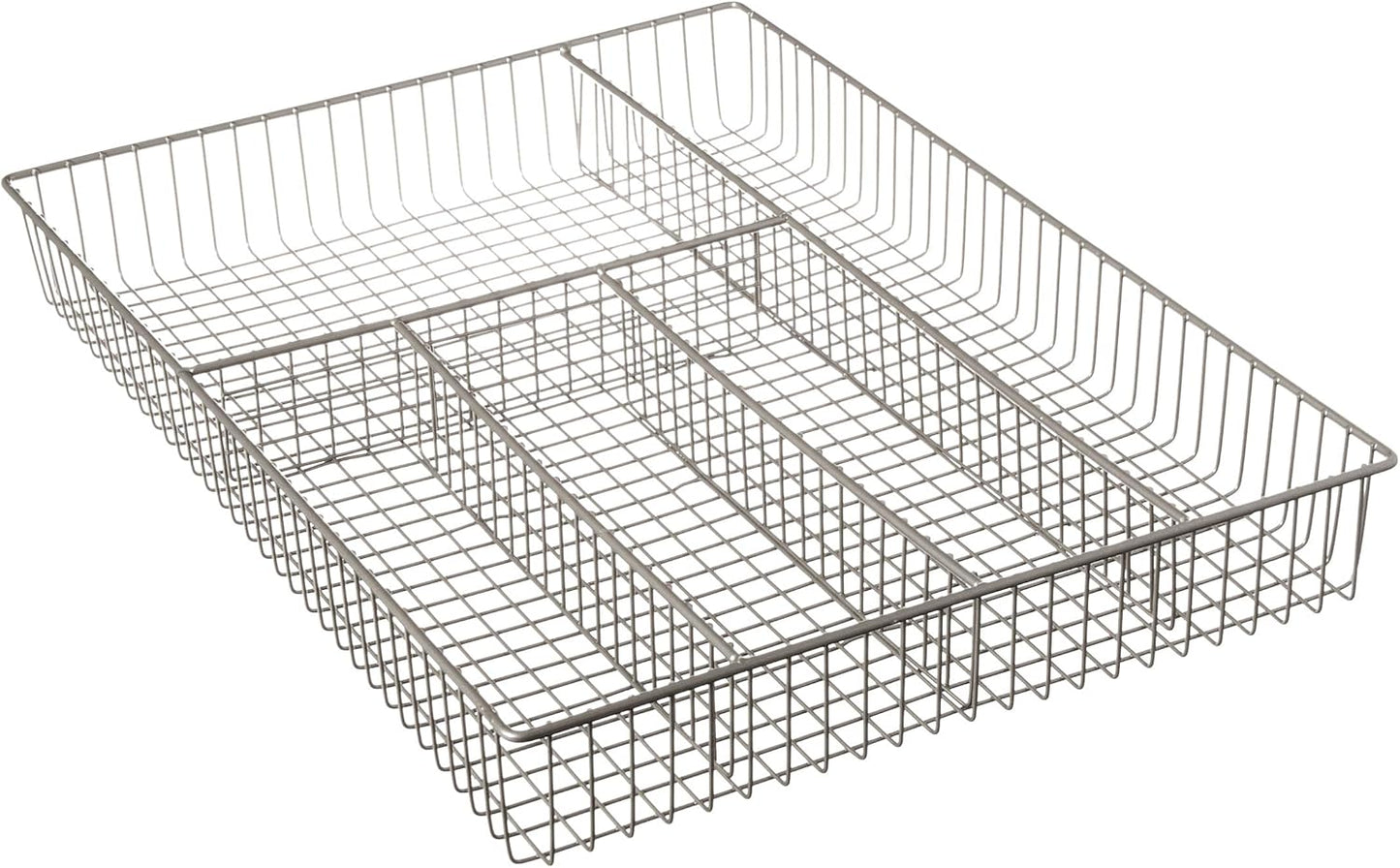 Large Wire Silverware Drawer Organizer Satin Nickel 5 Compartment Grid Utensil Holder for Flatware Cutlery Drawer Organization, 11 In Wide Metal Wire Utensil Organized Divider Tray Drawer