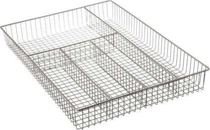 Large Wire Silverware Drawer Organizer Satin Nickel 5 Compartment Grid Utensil Holder for Flatware Cutlery Drawer Organization, 11 In Wide Metal Wire Utensil Organized Divider Tray Drawer