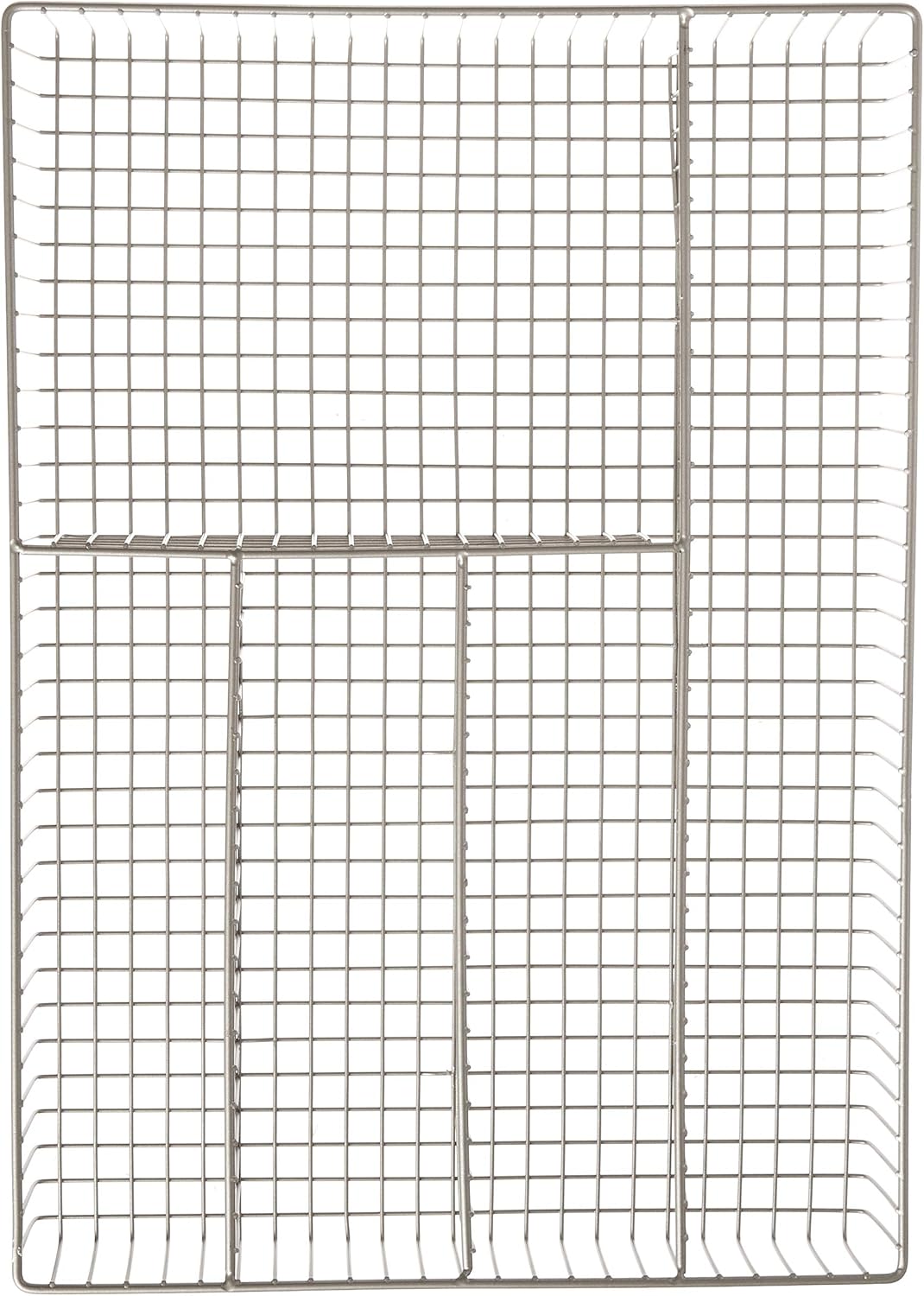 Large Wire Silverware Drawer Organizer Satin Nickel 5 Compartment Grid Utensil Holder for Flatware Cutlery Drawer Organization, 11 In Wide Metal Wire Utensil Organized Divider Tray Drawer