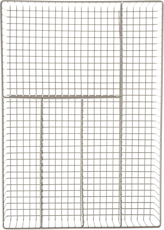 Large Wire Silverware Drawer Organizer Satin Nickel 5 Compartment Grid Utensil Holder for Flatware Cutlery Drawer Organization, 11 In Wide Metal Wire Utensil Organized Divider Tray Drawer