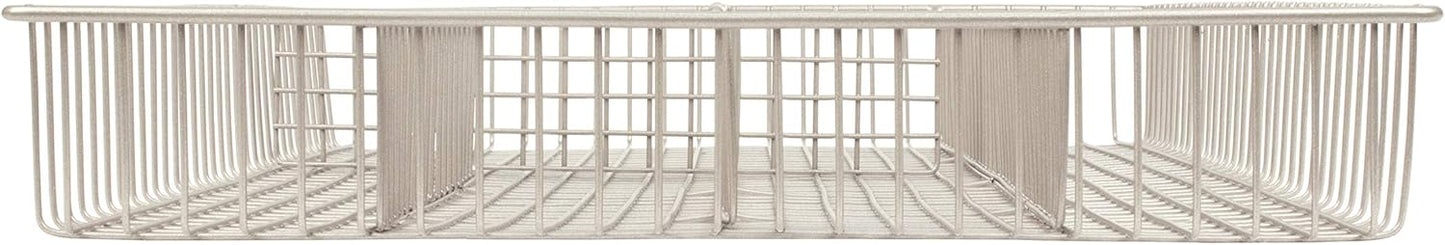 Large Wire Silverware Drawer Organizer Satin Nickel 5 Compartment Grid Utensil Holder for Flatware Cutlery Drawer Organization, 11 In Wide Metal Wire Utensil Organized Divider Tray Drawer