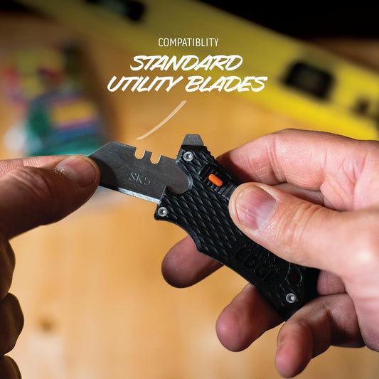 SlideWinder - Utility Knife Multitool with Standard Replaceable Razor Blade, Screwdrivers, Prybar, Bottle Opener and Pocket Clip with Locking Auto-Retracting Blade