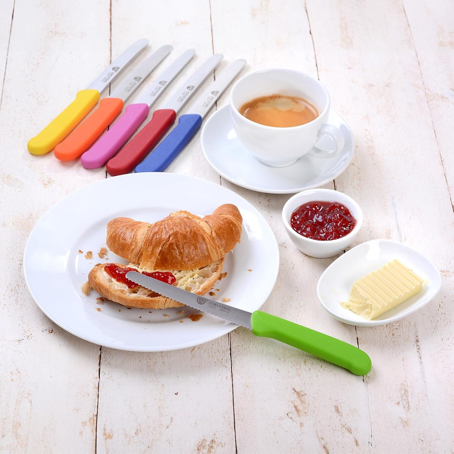 table knife 6 pieces, knife set for cutting, pack of 6 bread knives, breakfast knife with serrated edge on one side, knife 8.3 inch - Colorful