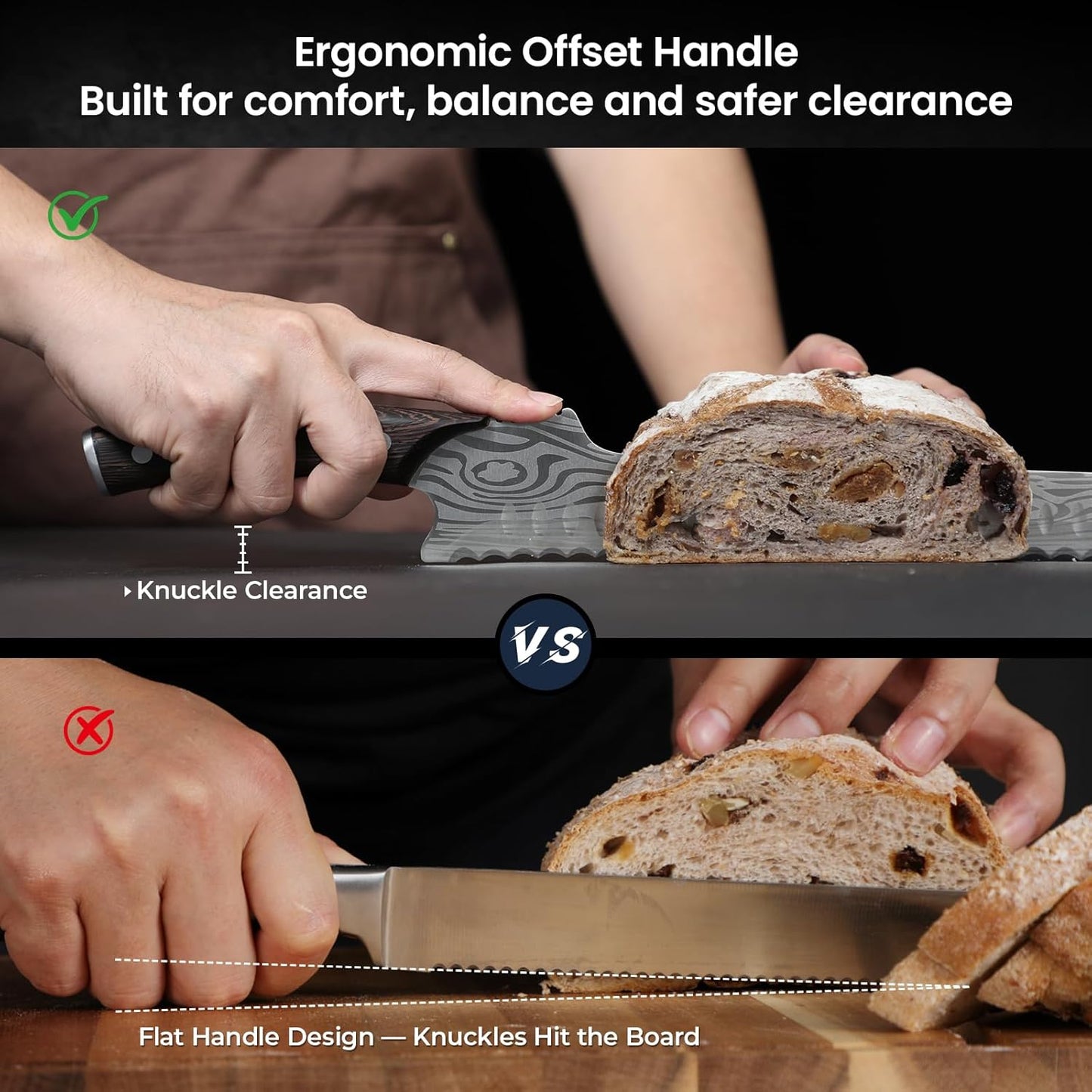2026 New Upgraded Offset Bread Knife for Homemade Bread, 10.5 Inch | Resharpenable Serrated Knife, Ultra-Sharp Sourdough Slicing, Perfect Kitchen Gift, Designed for Cutting Cakes, Fruits & Meat