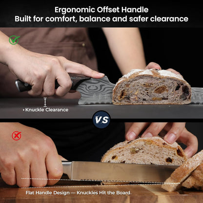 2026 New Upgraded Offset Bread Knife for Homemade Bread, 10.5 Inch | Resharpenable Serrated Knife, Ultra-Sharp Sourdough Slicing, Perfect Kitchen Gift, Designed for Cutting Cakes, Fruits & Meat