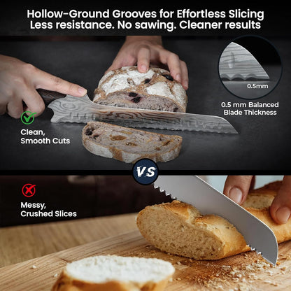 2026 New Upgraded Offset Bread Knife for Homemade Bread, 10.5 Inch | Resharpenable Serrated Knife, Ultra-Sharp Sourdough Slicing, Perfect Kitchen Gift, Designed for Cutting Cakes, Fruits & Meat