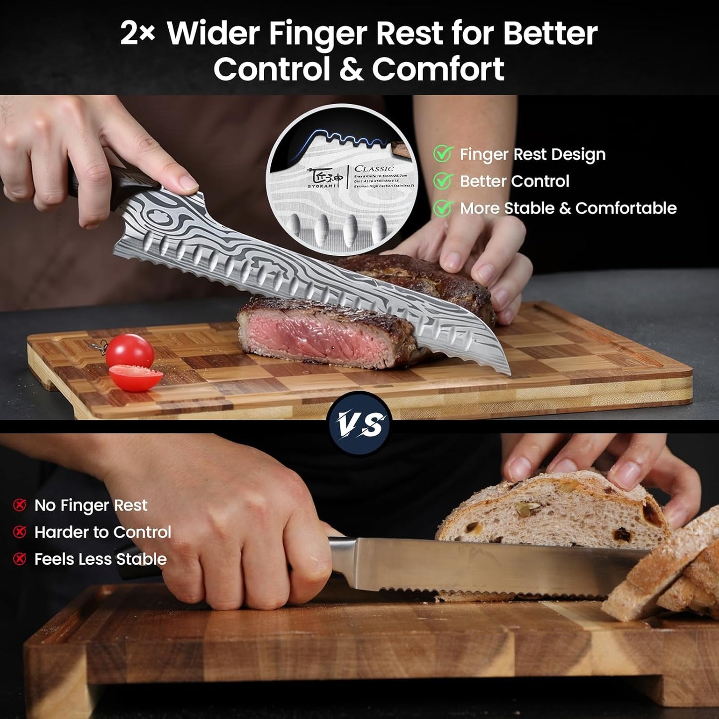2026 New Upgraded Offset Bread Knife for Homemade Bread, 10.5 Inch | Resharpenable Serrated Knife, Ultra-Sharp Sourdough Slicing, Perfect Kitchen Gift, Designed for Cutting Cakes, Fruits & Meat
