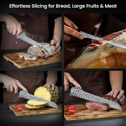 2026 New Upgraded Offset Bread Knife for Homemade Bread, 10.5 Inch | Resharpenable Serrated Knife, Ultra-Sharp Sourdough Slicing, Perfect Kitchen Gift, Designed for Cutting Cakes, Fruits & Meat