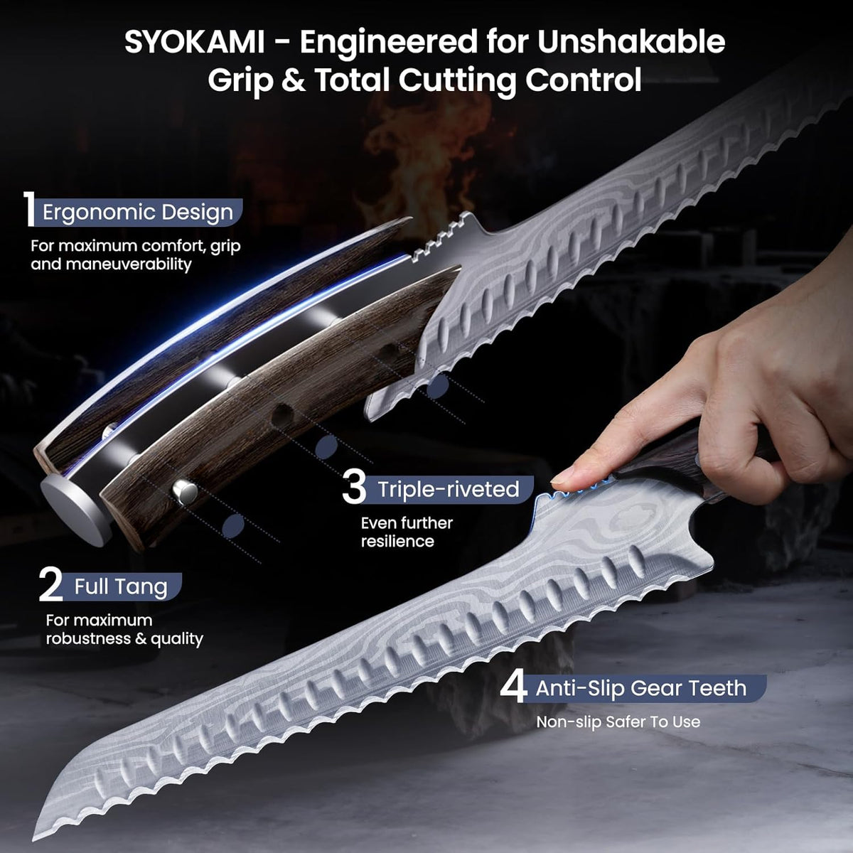 2026 New Upgraded Offset Bread Knife for Homemade Bread, 10.5 Inch | Resharpenable Serrated Knife, Ultra-Sharp Sourdough Slicing, Perfect Kitchen Gift, Designed for Cutting Cakes, Fruits & Meat