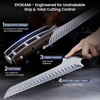 2026 New Upgraded Offset Bread Knife for Homemade Bread, 10.5 Inch | Resharpenable Serrated Knife, Ultra-Sharp Sourdough Slicing, Perfect Kitchen Gift, Designed for Cutting Cakes, Fruits & Meat