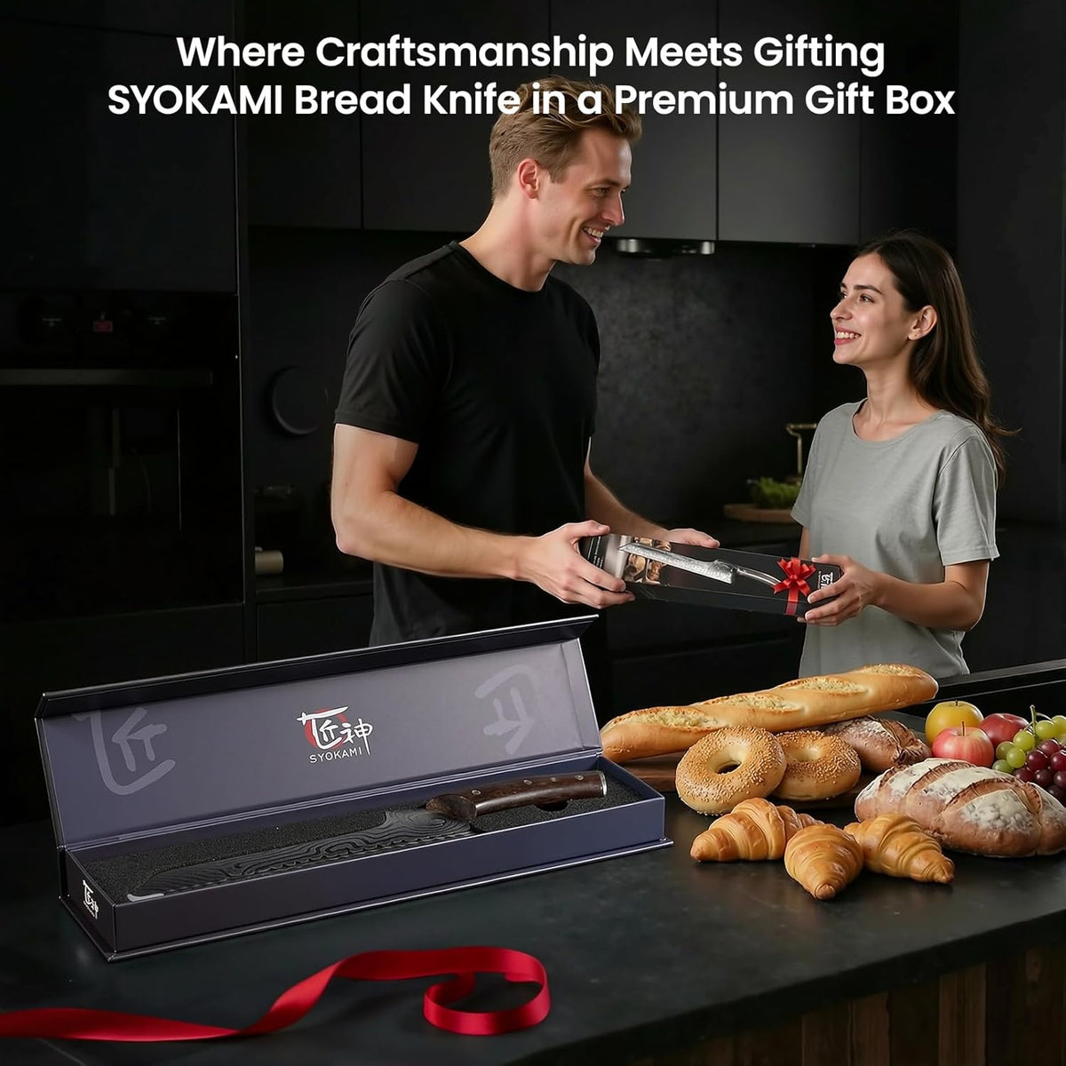 2026 New Upgraded Offset Bread Knife for Homemade Bread, 10.5 Inch | Resharpenable Serrated Knife, Ultra-Sharp Sourdough Slicing, Perfect Kitchen Gift, Designed for Cutting Cakes, Fruits & Meat