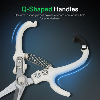 Pruning Shears for Gardening, Q-Shaped Garden Scissors for Plants | Straight Precision Stainless Steel Blades, Comfort Ergonomic Grips, Ideal Snip for Deadheading, Trimming & Shaping Plants