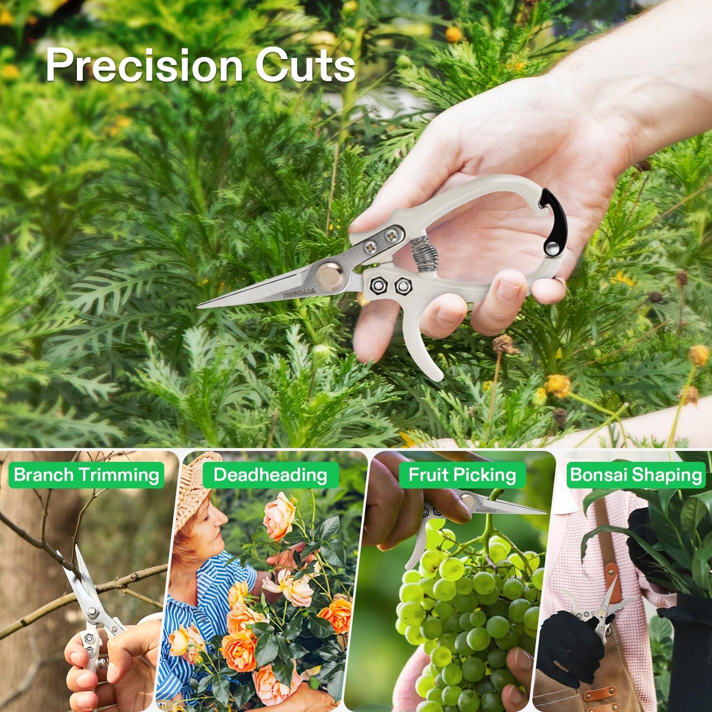 Pruning Shears for Gardening, Q-Shaped Garden Scissors for Plants | Straight Precision Stainless Steel Blades, Comfort Ergonomic Grips, Ideal Snip for Deadheading, Trimming & Shaping Plants
