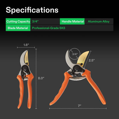 Pruning Shears for Gardening, Q-Shaped Garden Scissors for Plants | Straight Precision Stainless Steel Blades, Comfort Ergonomic Grips, Ideal Snip for Deadheading, Trimming & Shaping Plants