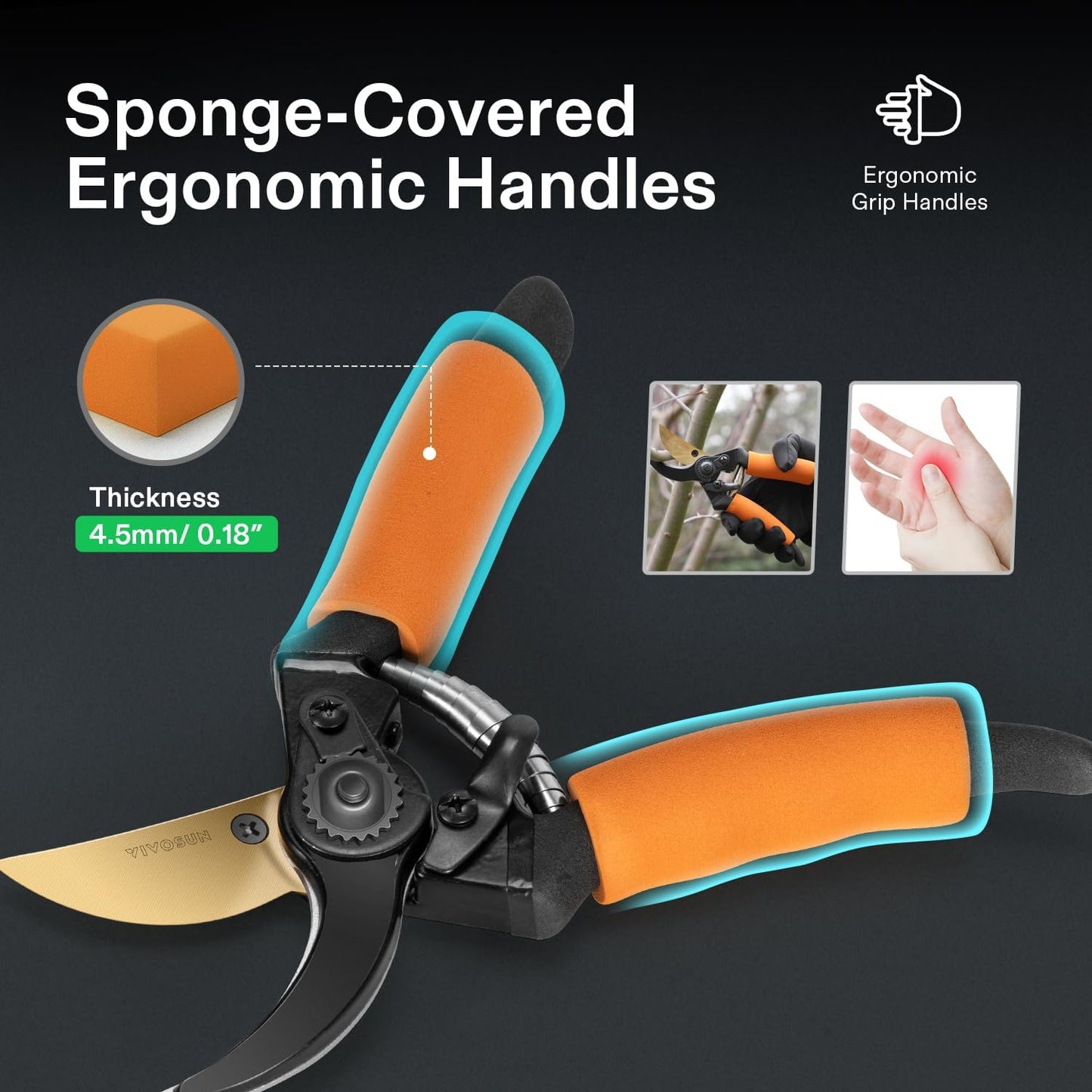 Pruning Shears for Gardening, Q-Shaped Garden Scissors for Plants | Straight Precision Stainless Steel Blades, Comfort Ergonomic Grips, Ideal Snip for Deadheading, Trimming & Shaping Plants