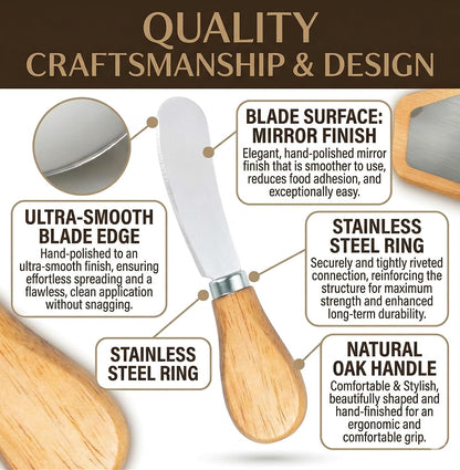 Small Cream Cheese Spreader Knives Set,Wooden 5in,Stainless Steel Butter Knife Spreader for Cocktail,Condimets,Dips,Appetizers,Jam,Pastry,Sandwich,Toast,Bagel,Charcuterie Board Serving Party Supplies