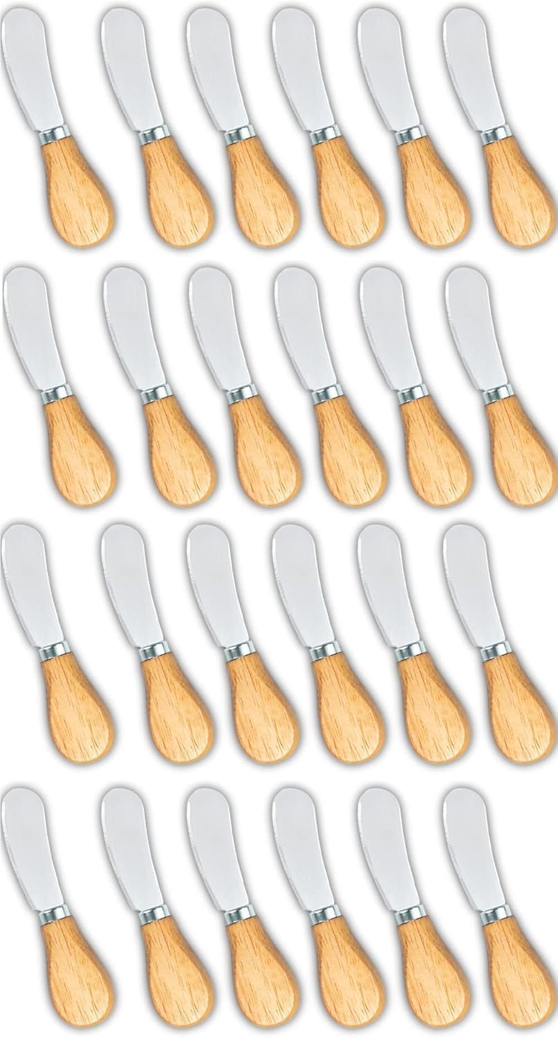 Small Cream Cheese Spreader Knives Set,Wooden 5in,Stainless Steel Butter Knife Spreader for Cocktail,Condimets,Dips,Appetizers,Jam,Pastry,Sandwich,Toast,Bagel,Charcuterie Board Serving Party Supplies