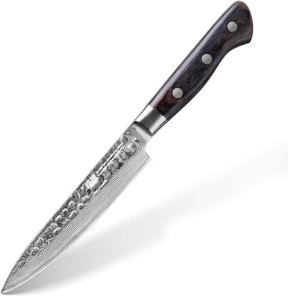 Paring Knife 5 Inch, Damascus Small Kitchen Utility Knife for Fruit, Prep & Travel Use (Raven Series)