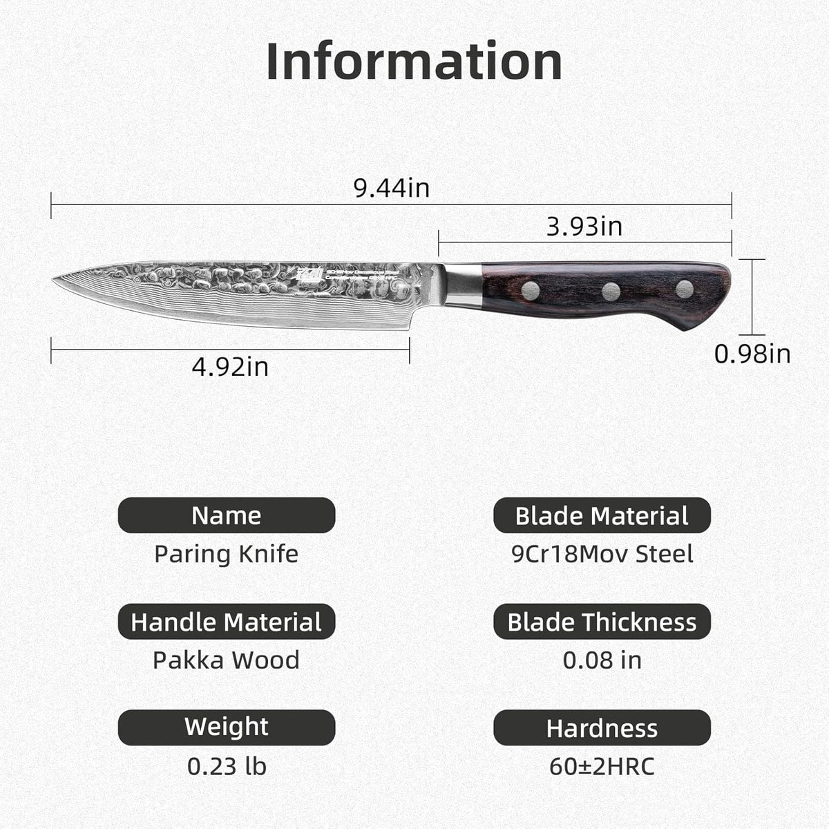 Paring Knife 5 Inch, Damascus Small Kitchen Utility Knife for Fruit, Prep & Travel Use (Raven Series)
