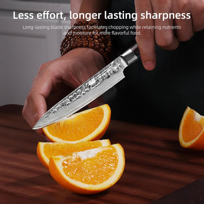 Paring Knife 5 Inch, Damascus Small Kitchen Utility Knife for Fruit, Prep & Travel Use (Raven Series)