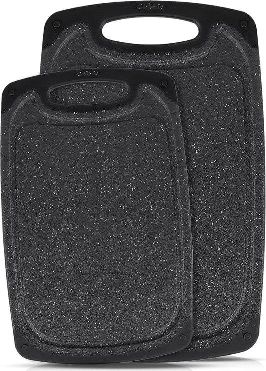 Cutting Boards Set,15.7"×9.4" & 12.5"×7.7" Plastic Chopping Board Set,Made From Natural Food Grade Material,BPA Free&Eco,Non Slip&Juice Groove,Dishwasher Safe,Double-Sided Usable,Dark Grey