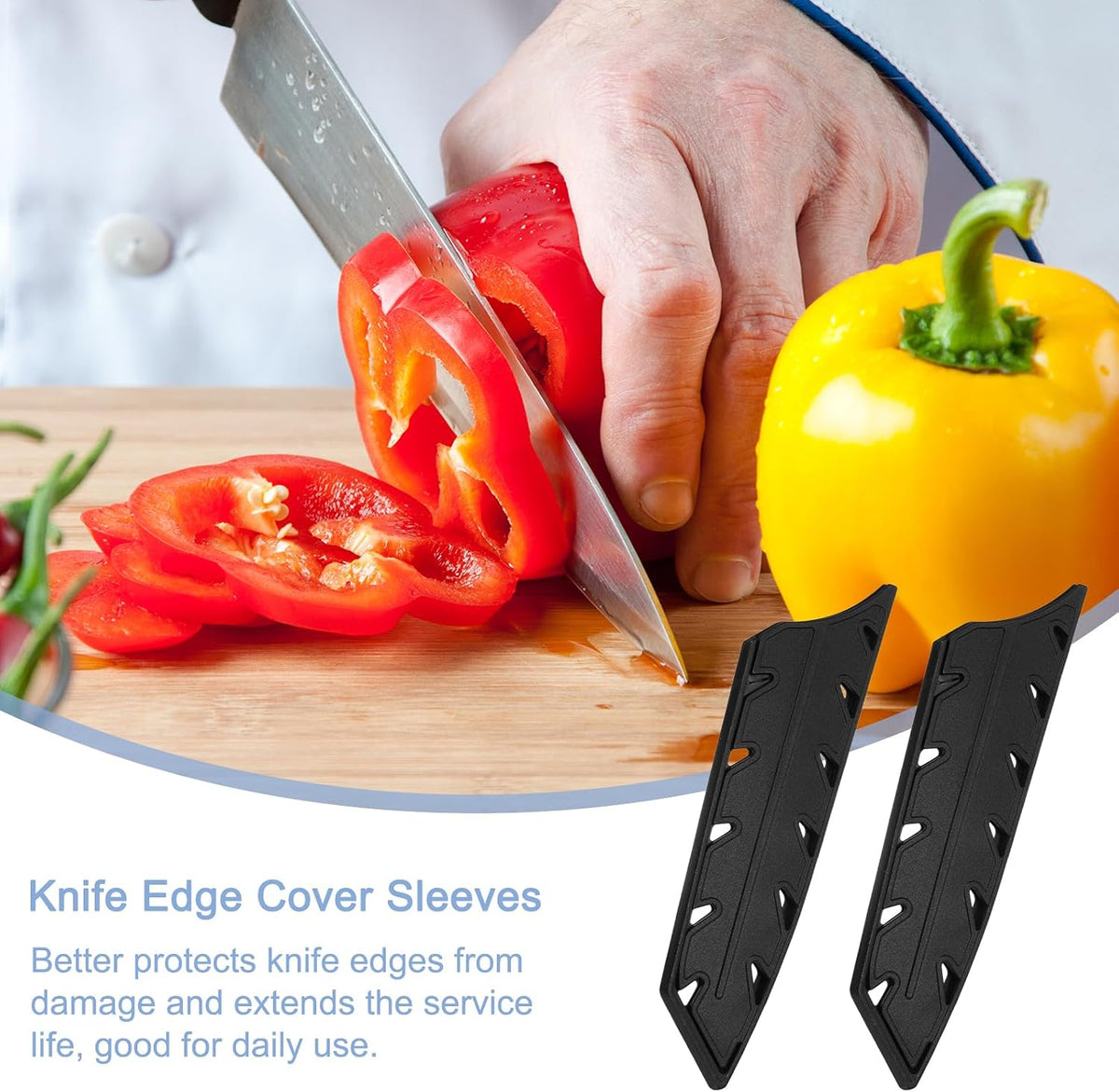 2Pcs Knife Cover Sleeves Knife Edge Guards for 7.5" Chef Knife Edge Blade Protector Universal Knife Sheath for Kitchen, Black