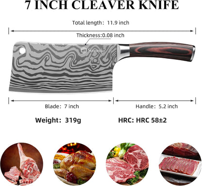 7” Cleaver Knife, Multipurpose Meat & Vegetable Chef Cleaver