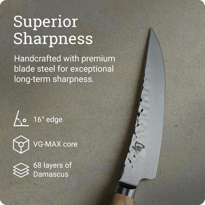Premier 6" Gokujo Boning Knife, Handcrafted Japanese Boning & Fillet Knife, VG-MAX Core with Damascus Stainless Steel Cladding, Pakkawood Handle, Meat & Fish Tool for Professional and Home Chefs