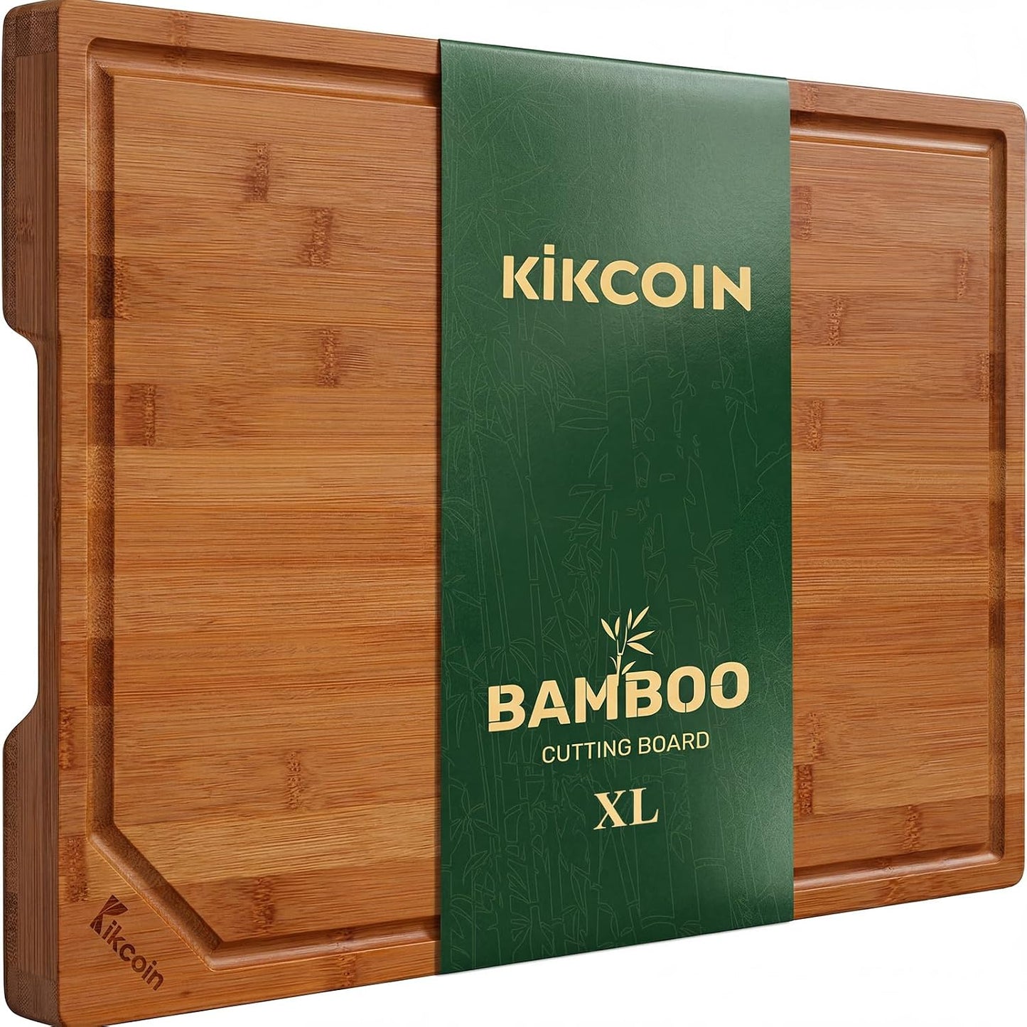3+1 Piece Self-Draining Bamboo Cutting Boards, Wooden Cutting Boards for Charcuterie, Vegetables, Cheese, Bread, Extra Large Chopping Boards with Deep Juice Groove and Handle, Natural