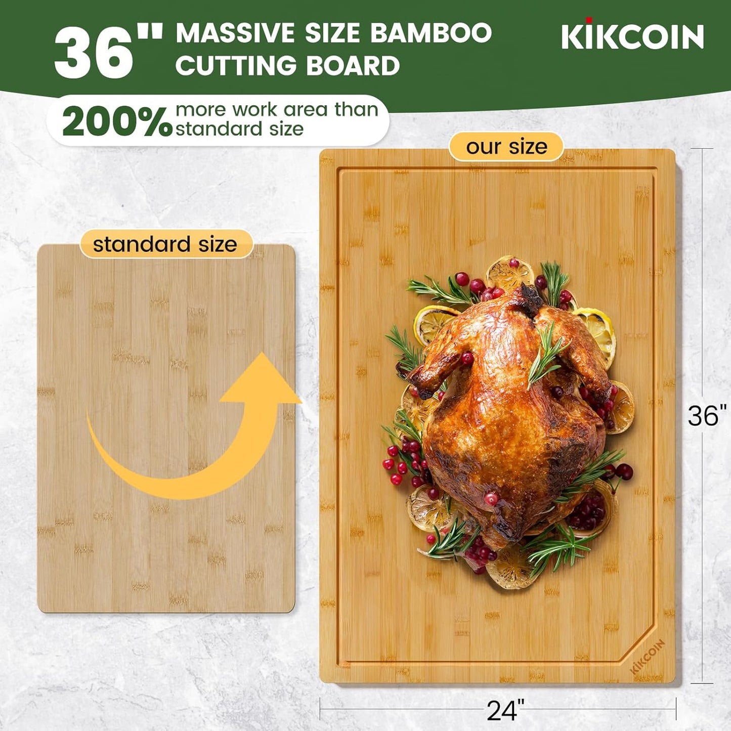 3+1 Piece Self-Draining Bamboo Cutting Boards, Wooden Cutting Boards for Charcuterie, Vegetables, Cheese, Bread, Extra Large Chopping Boards with Deep Juice Groove and Handle, Natural