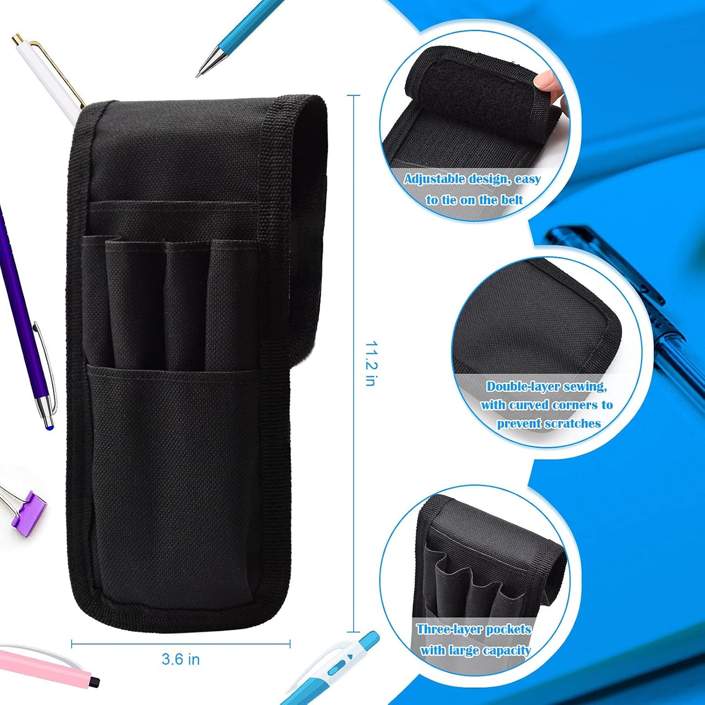 2 Pcs Belt Pen Holder, Multifunctional Adjustable Tactical Pencil Pouch, Detachable Military Duty Pencil Sleeve Case, Can Hold Pens, Rulers and Scissors