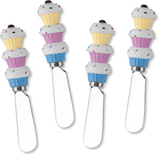 Cupcakes Cheese Spreaders, Hand-Painted Resin Handles with Stainless Steel Blades for Spreading Cream Cheese, Butter, Jam, or Sandwich, Set of 4