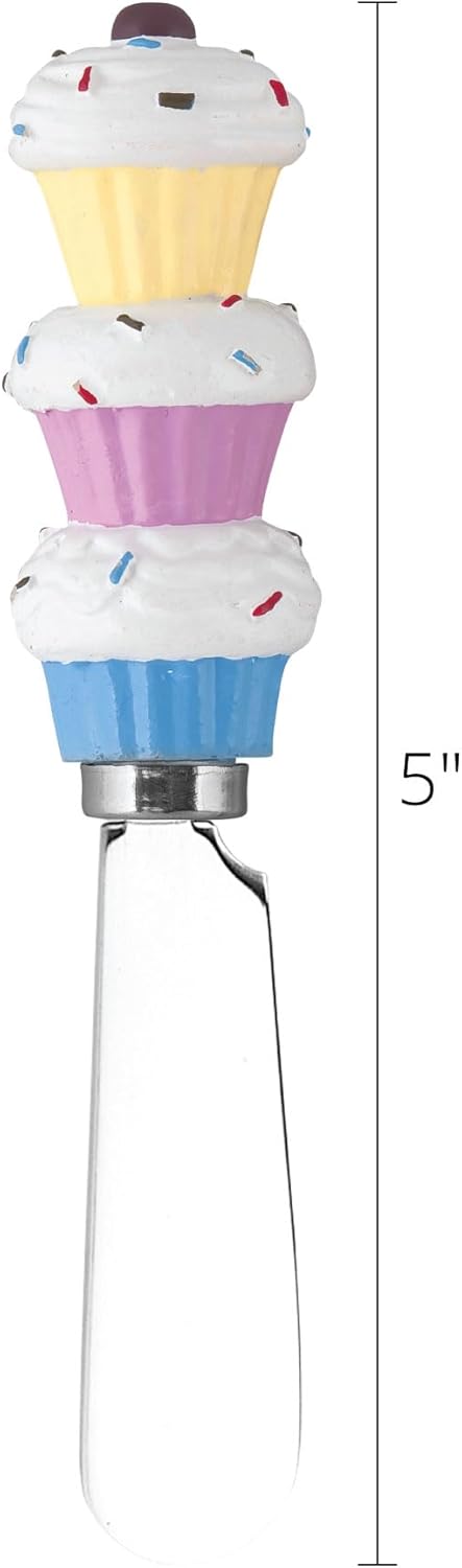 Cupcakes Cheese Spreaders, Hand-Painted Resin Handles with Stainless Steel Blades for Spreading Cream Cheese, Butter, Jam, or Sandwich, Set of 4
