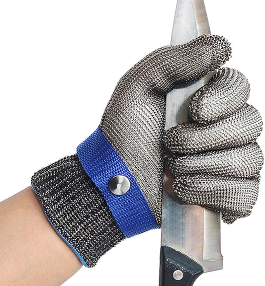 A9 Cut Resistant Gloves, Stainless Steel Metal Mesh Cut Glove for Oyster Shucking Butcher Mandolin Whittling Meat Fish Cutting Wood Carving Knife Proof XL