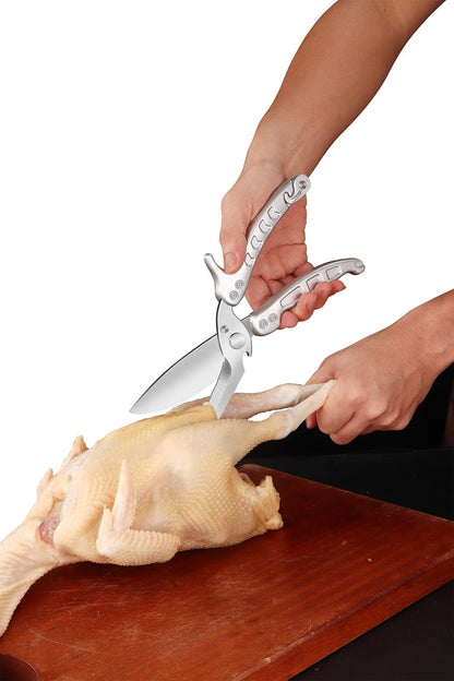 Multi-purpose Kitchen Shears Scissors, Heavy Duty Stainless Steel Scissors with Strong Straight Edge Snips (Silver)