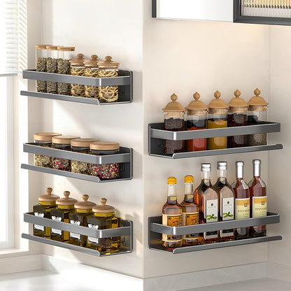 Stainless Steel Wall Mounted Floating Shelves, Drill-Free Adhesive or Screw In, Rustproof Bathroom Organizer & Kitchen Spice Storage Rack, Detachable Metal Display Shelf for Living Room, Gray
