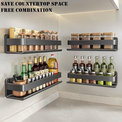 Stainless Steel Wall Mounted Floating Shelves, Drill-Free Adhesive or Screw In, Rustproof Bathroom Organizer & Kitchen Spice Storage Rack, Detachable Metal Display Shelf for Living Room, Gray