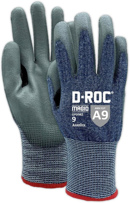 MAGID Cut Resistant Polyurethane Coated AeroDex Work Gloves - Cut Level A9, 13GA, Touchscreen Compatible