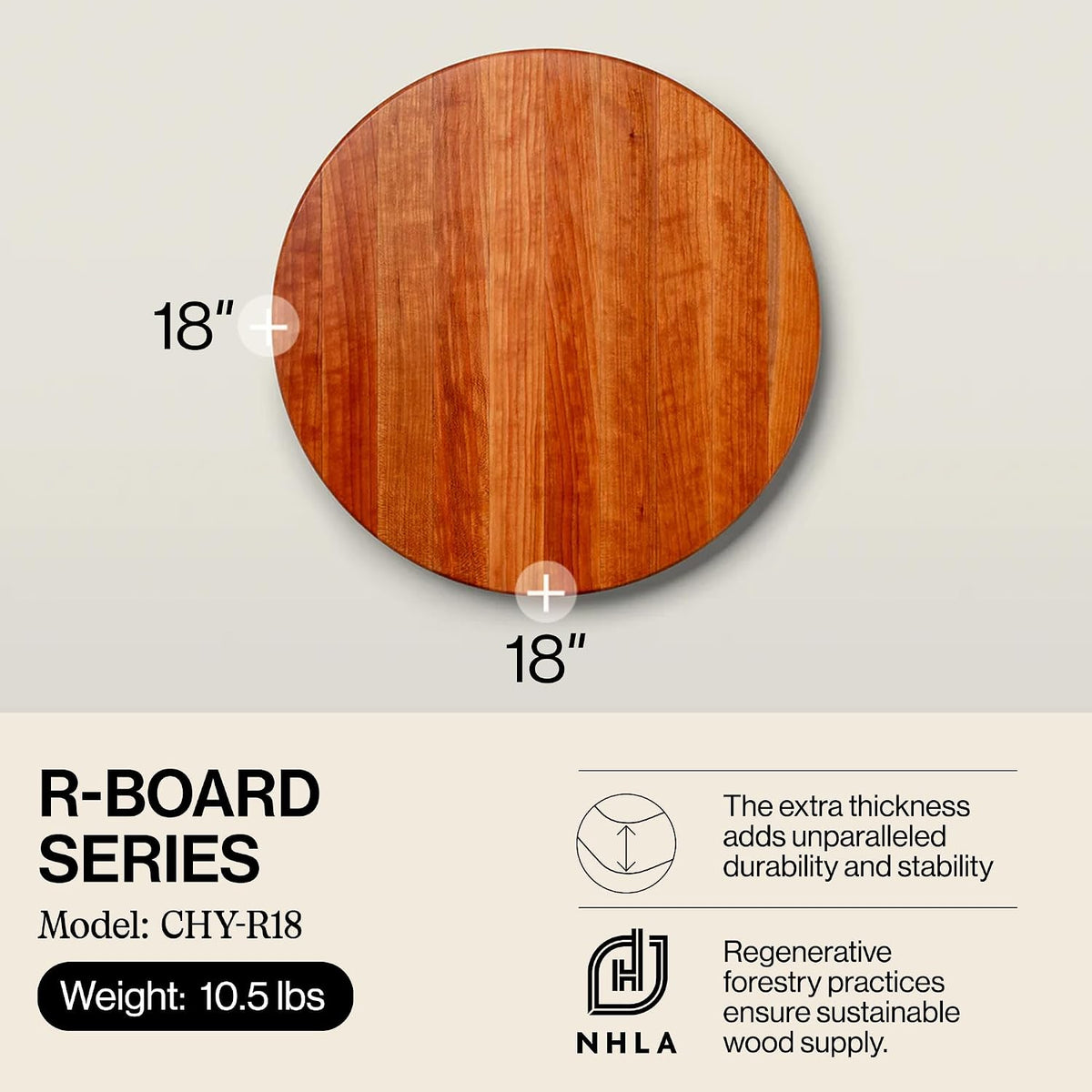 Block CHY-R18 Cherry Wood Edge Grain Reversible Round Cutting Board, 18 Inches Round x 1.5 Inches