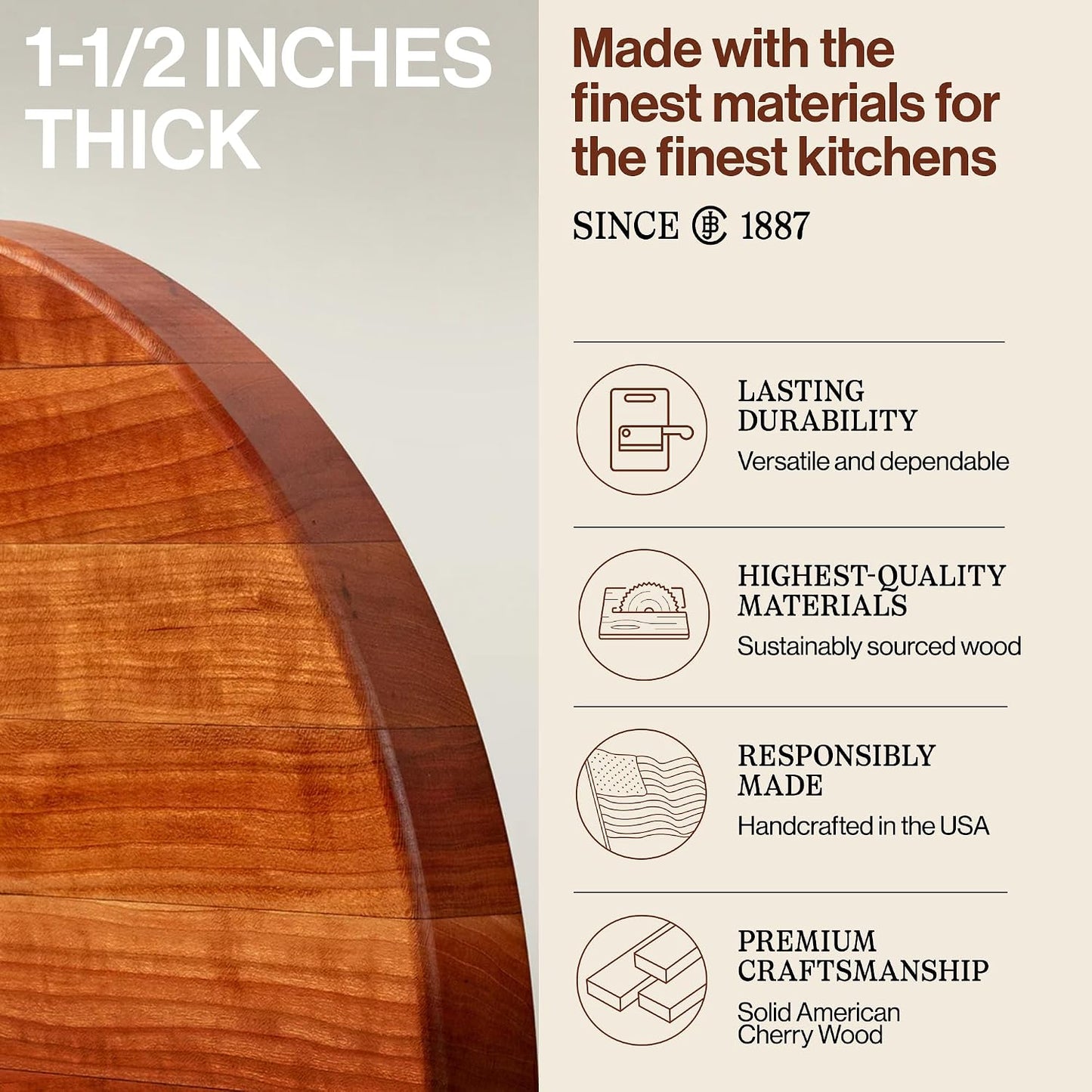 Block CHY-R18 Cherry Wood Edge Grain Reversible Round Cutting Board, 18 Inches Round x 1.5 Inches