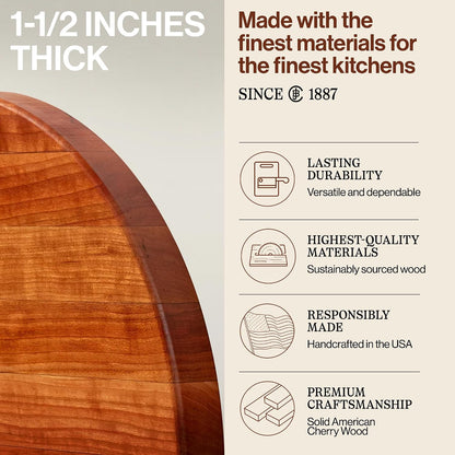 Block CHY-R18 Cherry Wood Edge Grain Reversible Round Cutting Board, 18 Inches Round x 1.5 Inches
