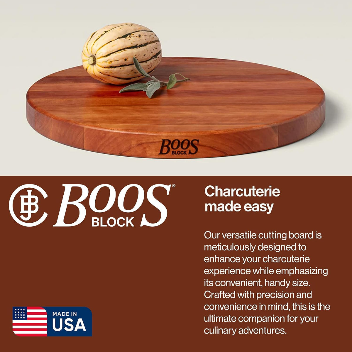 Block CHY-R18 Cherry Wood Edge Grain Reversible Round Cutting Board, 18 Inches Round x 1.5 Inches