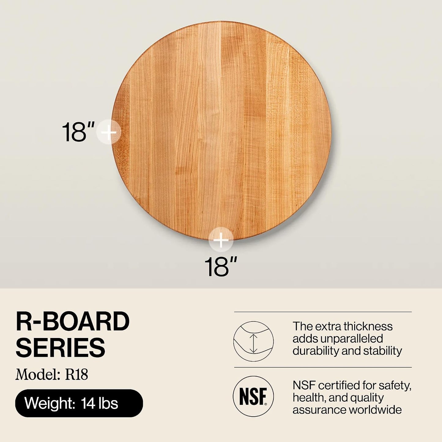 Block CHY-R18 Cherry Wood Edge Grain Reversible Round Cutting Board, 18 Inches Round x 1.5 Inches